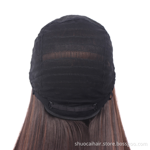 Wholesale Women Ombre Color Short 34 Inch Hair Bone Perruque Bob Straight Wig Hair High Quality Synthetic Hair None Lace Wigs